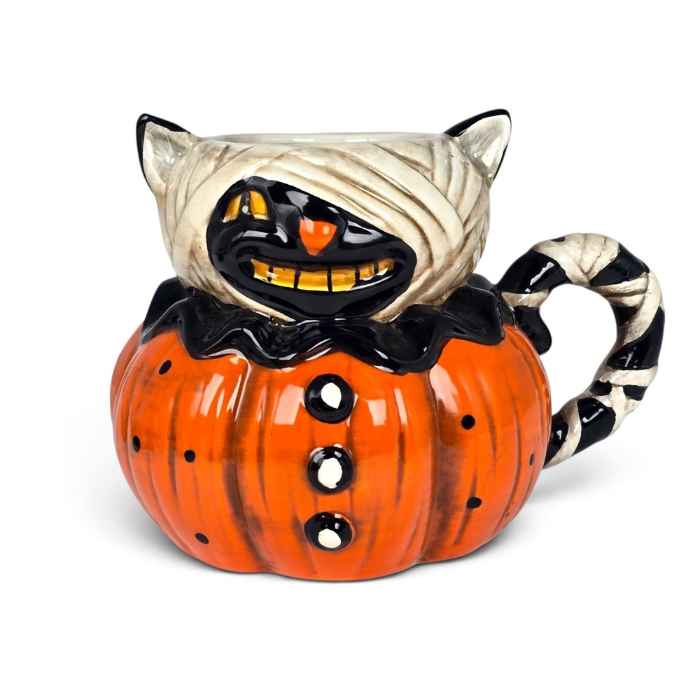 Johanna Parker Mummy Black Cat Pumpkin Mug Halloween Transpac R0084 5"